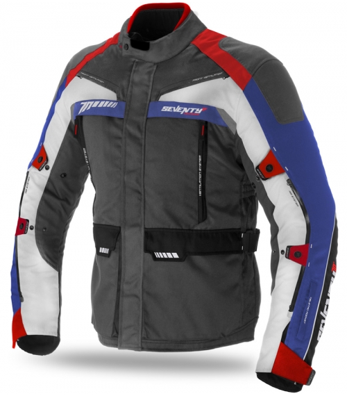 CHAQUETA CORDURA SEVENTY DEGREES SD-JT43 TOURING GRIS OSCURO / ROJO / AZUL TALLA S / L / XL / XXL