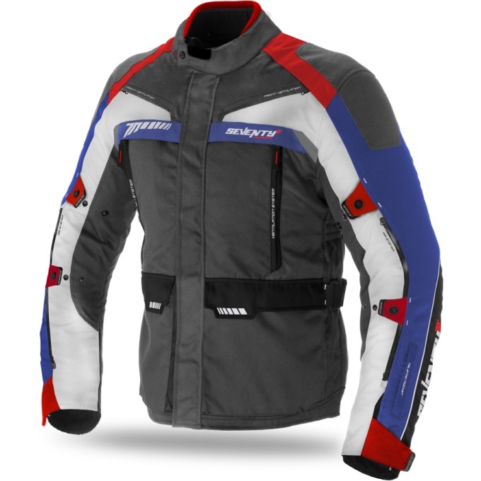 CHAQUETA CORDURA SEVENTY DEGREES SD-JT43 TOURING GRIS OSCURO / ROJO / AZUL TALLA S / L / XL / XXL