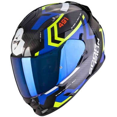 CASCO SCORPION EXO-491 SPIN NEGRO / AZUL / AMARILLO TALLA S