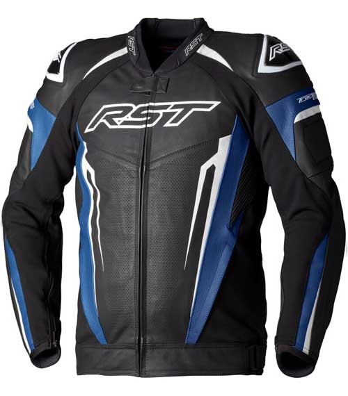 CHAQUETA DE PIEL RST TRACTECH EVO 5 CE HOMBRE - NEGRO / BLANCO / AZUL