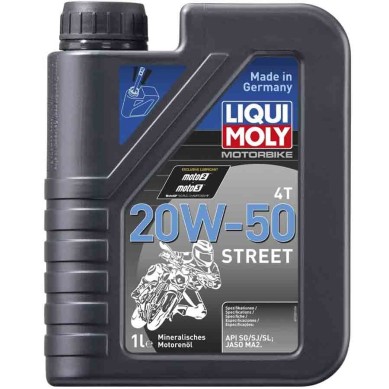BOTELLA DE 1L ACEITE LIQUI MOLY MOTORBIKE 4T MINERAL 20W-50 STREET 1500