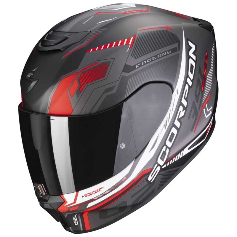 CASCO SCORPION EXO-391 HUT NEGRO MATE / PLATA / ROJO