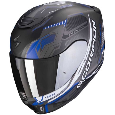 CASCO SCORPION EXO-391 HUT NEGRO MATE / PLATA / AZUL