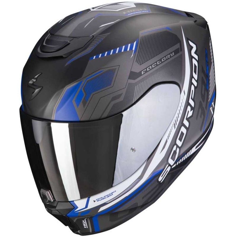 CASCO SCORPION EXO-391 HUT NEGRO MATE / PLATA / AZUL