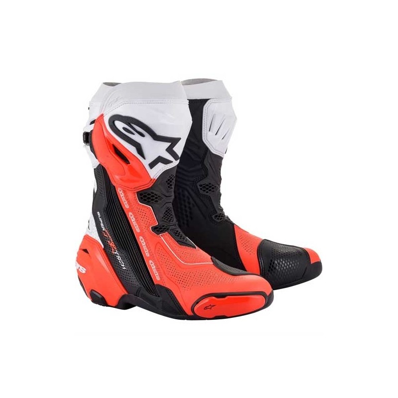 BOTAS DE MOTO ALPINESTARS SUPERTECH R VENTILADAS NEGRO / BLANCO / ROJO FLUOR