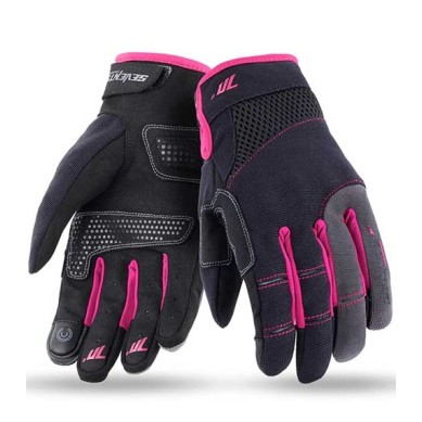 GUANTES DE MOTO VERANO DE MUJER SEVENTY DEGREES SD-50 NEGRO/ROSA