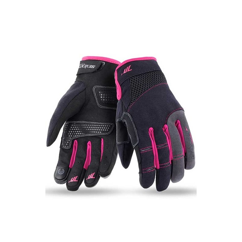 GUANTES DE MOTO VERANO DE MUJER SEVENTY DEGREES SD-50 NEGRO/ROSA