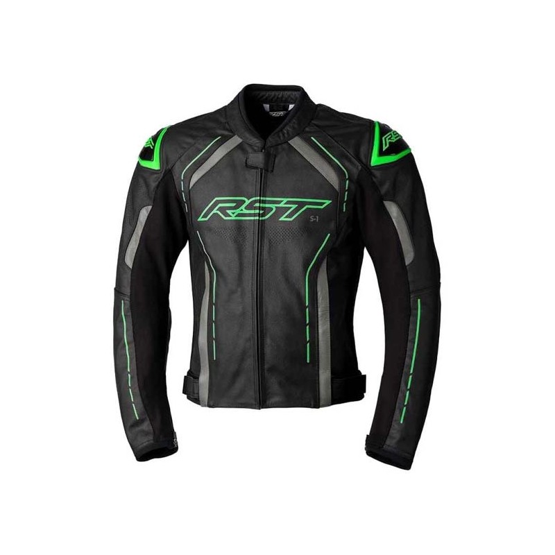 CHAQUETA DE PIEL HOMBRE RST S-1 NEGRO/VERDE