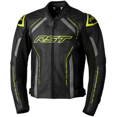 CHAQUETA DE PIEL HOMBRE RST S-1 NEGRO/AMARILLO FLUOR