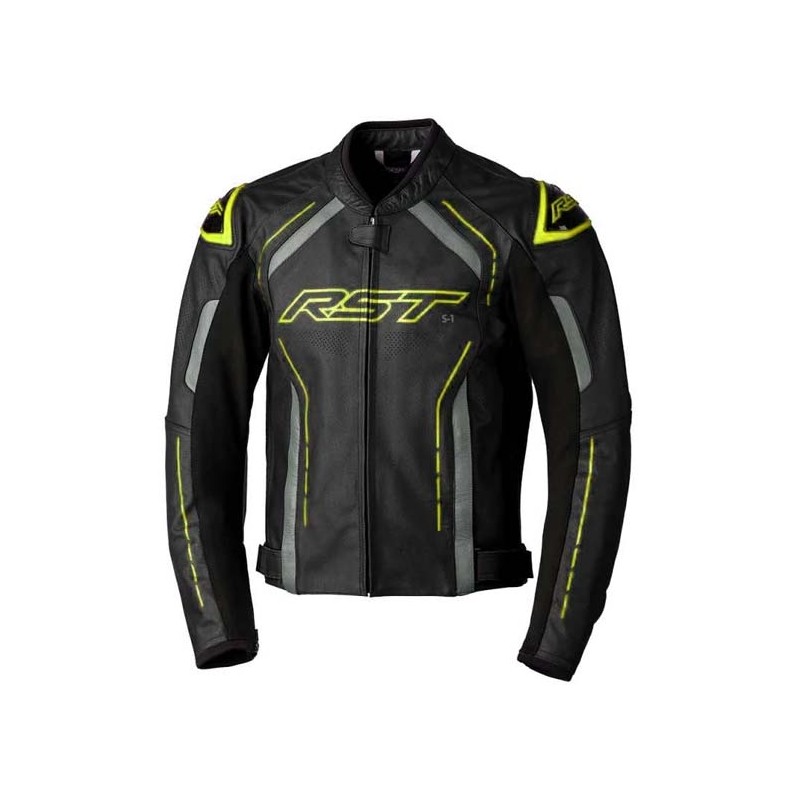 CHAQUETA DE PIEL HOMBRE RST S-1 NEGRO/AMARILLO FLUOR