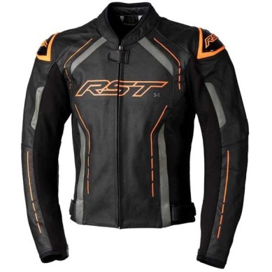 CHAQUETA DE PIEL HOMBRE RST S-1 NEGRO/NARANJA
