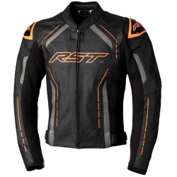 CHAQUETA DE PIEL HOMBRE RST S-1 NEGRO/NARANJA