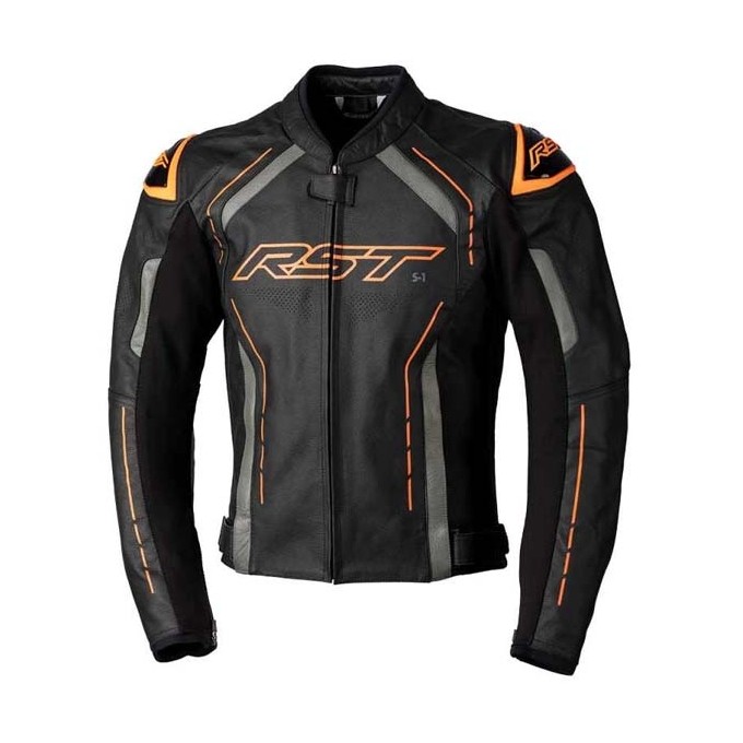 CHAQUETA DE PIEL HOMBRE RST S-1 NEGRO/NARANJA
