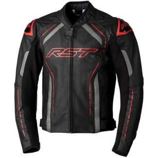 CHAQUETA DE PIEL HOMBRE RST S-1 NEGRO/ROJO