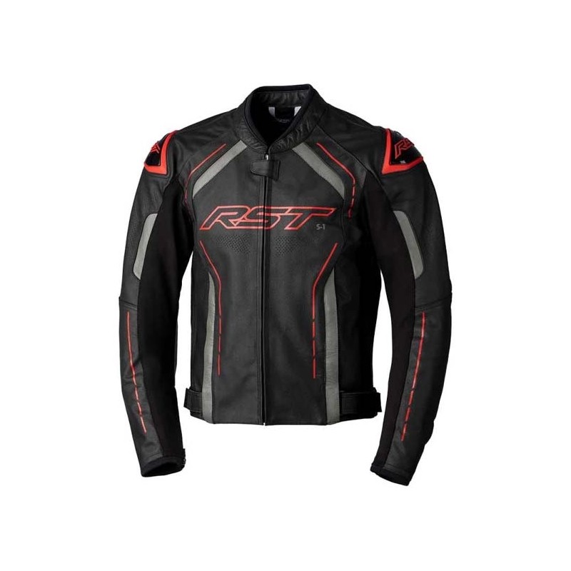 CHAQUETA DE PIEL HOMBRE RST S-1 NEGRO/ROJO