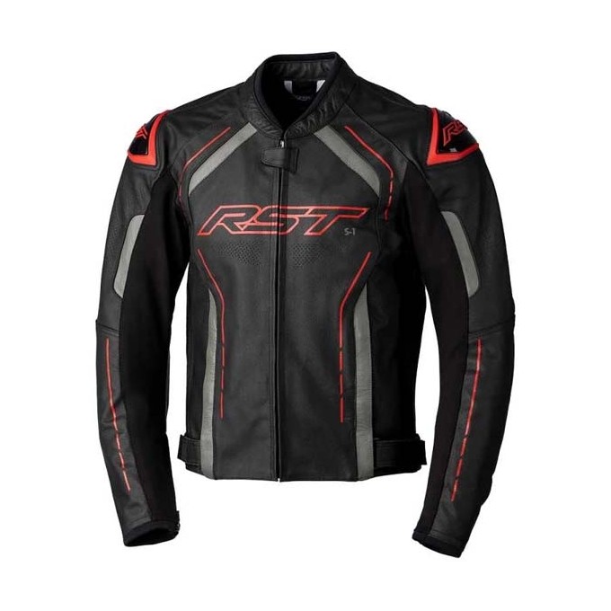 CHAQUETA DE PIEL HOMBRE RST S-1 NEGRO/ROJO