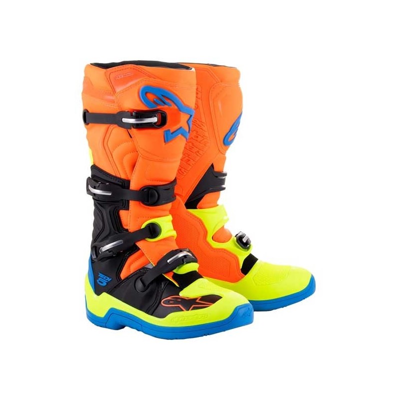 BOTAS ALPINESTARS TECH 5 NARANJA FLUOR / AZUL / AMARILLO