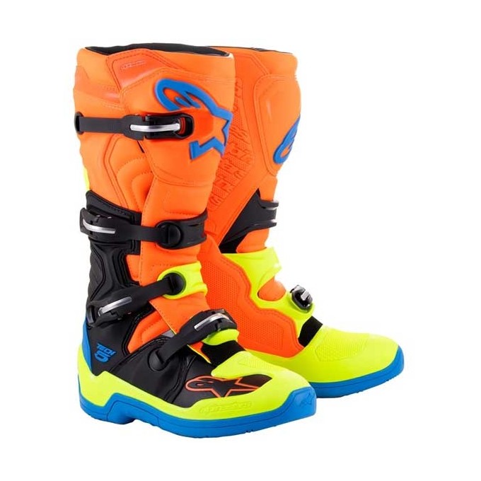 BOTAS ALPINESTARS TECH 5 NARANJA FLUOR / AZUL / AMARILLO