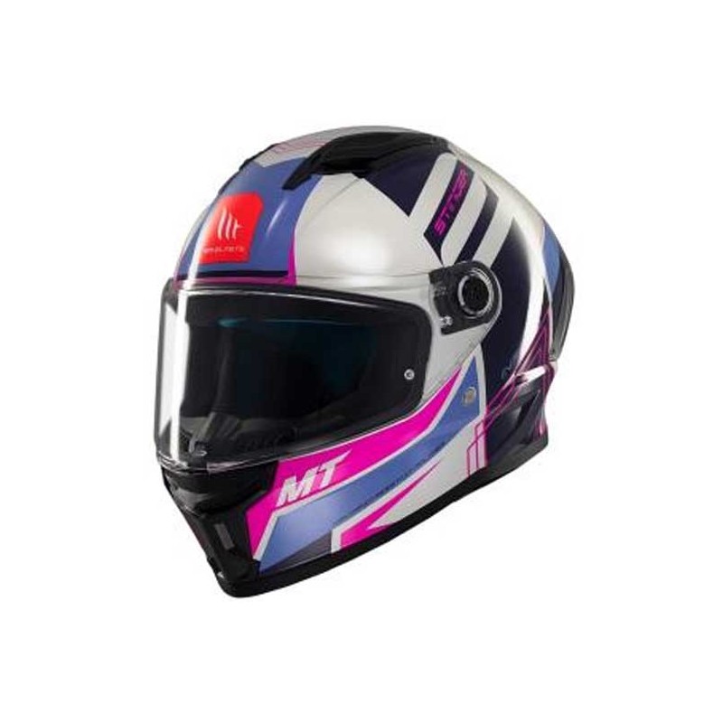 CASCO MT HELMETS STINGER 2 TRON C8 BRILLO BLANCO / MORADO / ROSA