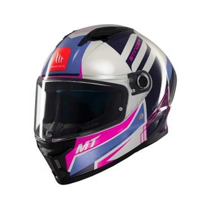 CASCO MT HELMETS STINGER 2 TRON C8 BRILLO BLANCO / MORADO / ROSA