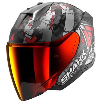 CASCO SHARK SKWAL¡3 JET HELLCAT MAT NEGRO CHROM / ROJO