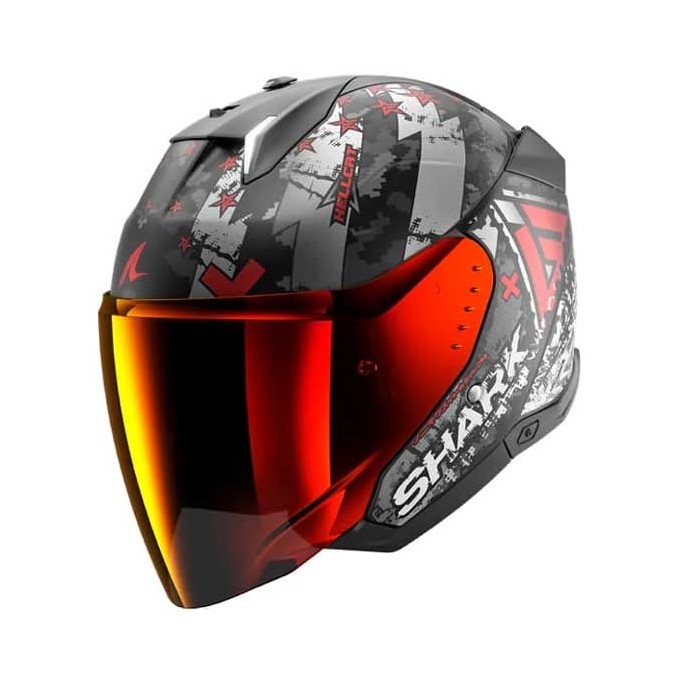CASCO SHARK SKWAL¡3 JET HELLCAT MAT NEGRO CHROM / ROJO