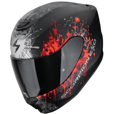 CASCO SCORPION EXO-391 WOLF Negro mate-Plata-Rojo