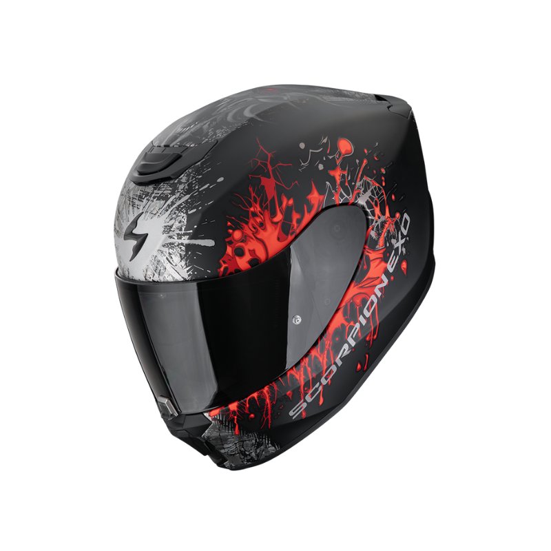 CASCO SCORPION EXO-391 WOLF Negro mate-Plata-Rojo
