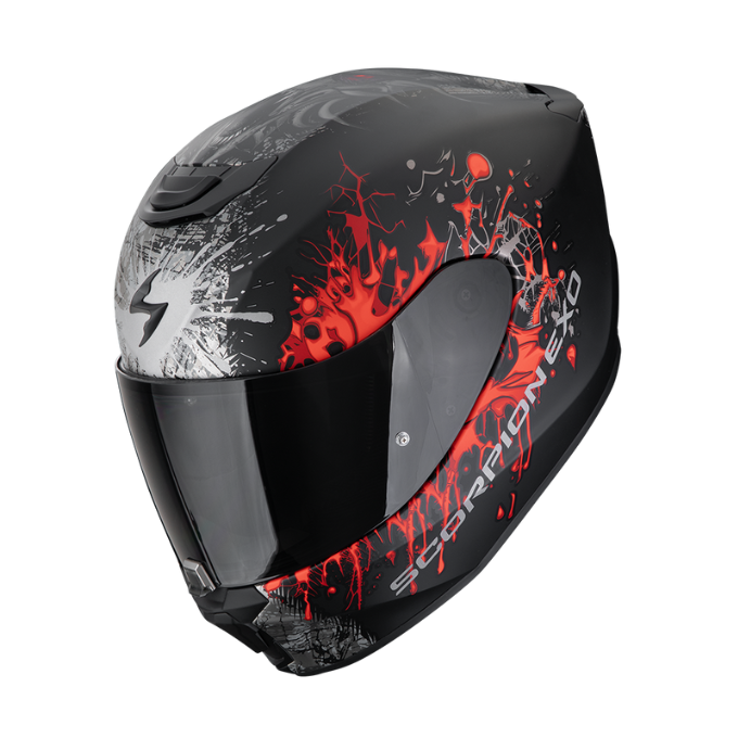 CASCO SCORPION EXO-391 WOLF Negro mate-Plata-Rojo