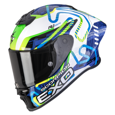 SCORPION EXO-R1 EVO II AIR CORNERING Blanco-Azul-Verde