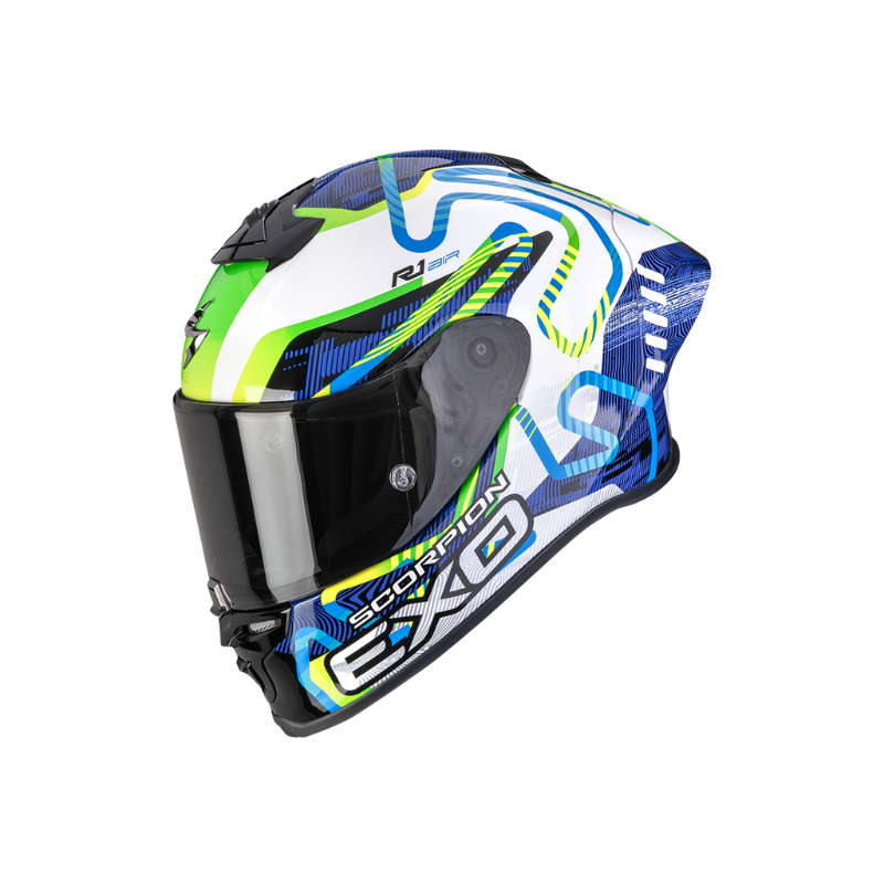 SCORPION EXO-R1 EVO II AIR CORNERING Blanco-Azul-Verde