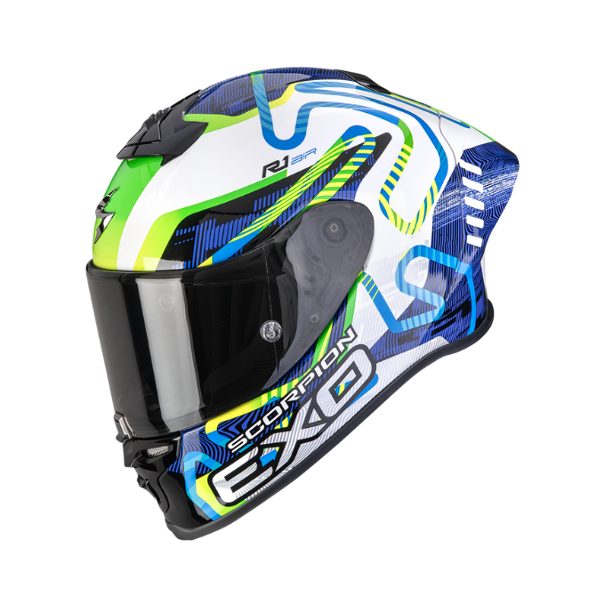 SCORPION EXO-R1 EVO II AIR CORNERING Blanco-Azul-Verde