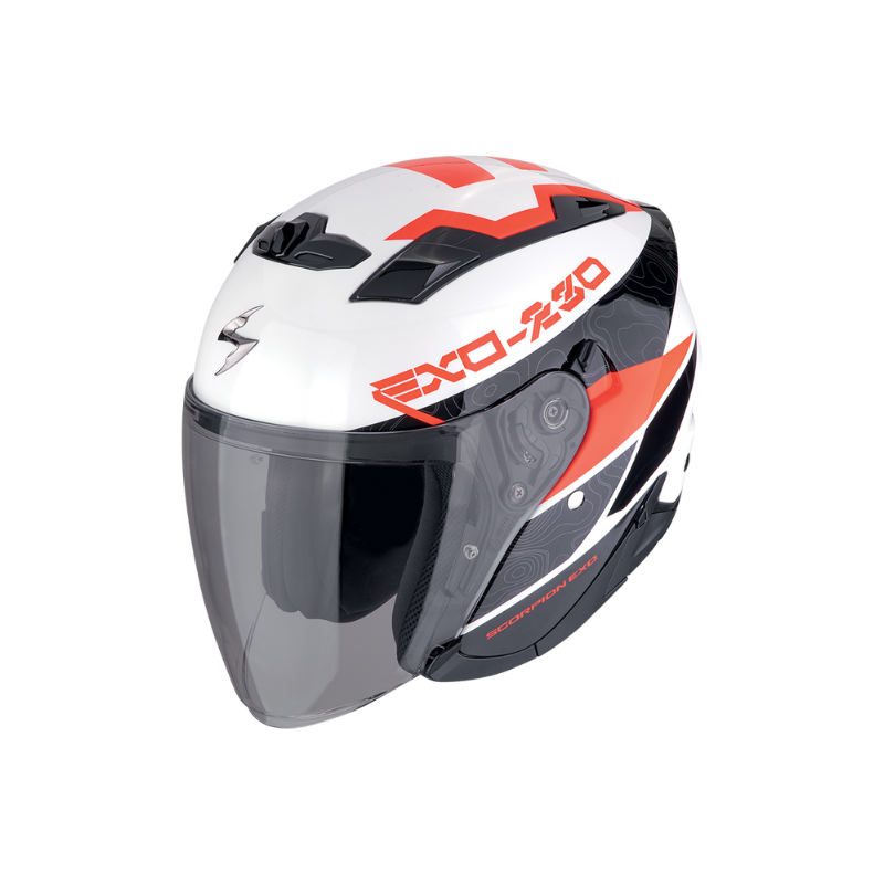 CASCO SCORPION EXO-230 BAND BLANCO / NEGRO / ROJO