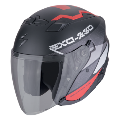 CASCO SCORPION EXO-230 BAND NEGRO MATE / ROJO / PLATA
