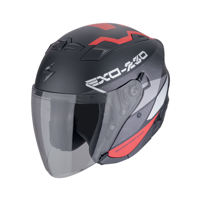 CASCO SCORPION EXO-230 BAND NEGRO MATE / ROJO / PLATA