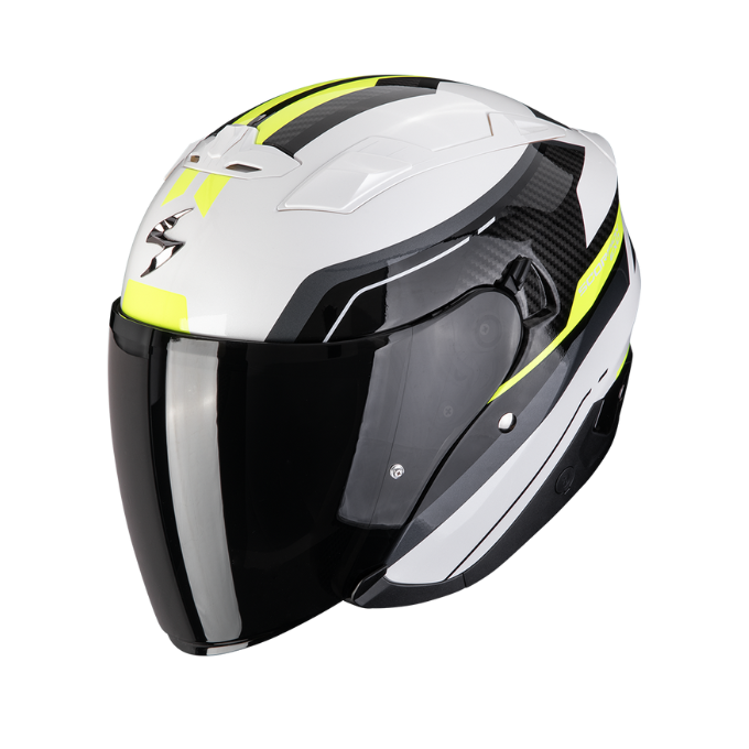 CASCO SCORPION EXO-230 HIPE BLANCO / NEGRO / AMARILLO NEÓN