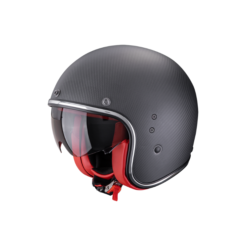 CASCO SCORPION BELFAST EVO CARBON SOLID  NEGRO MATE / ROJO