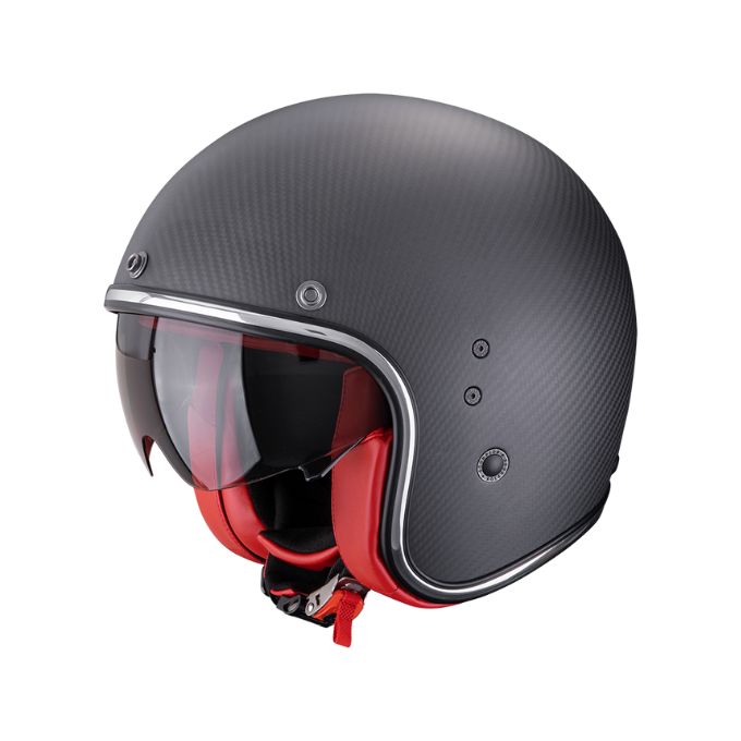 CASCO SCORPION BELFAST EVO CARBON SOLID  NEGRO MATE / ROJO