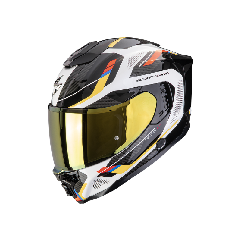 CASCO SCORPION EXO-1500 AIR SLEEK Blanco-Azul-Amarillo