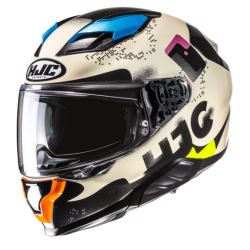 CASCO MOTO INTEGRAL HJC F71 FACO CREMA / AZUL / NARANJA