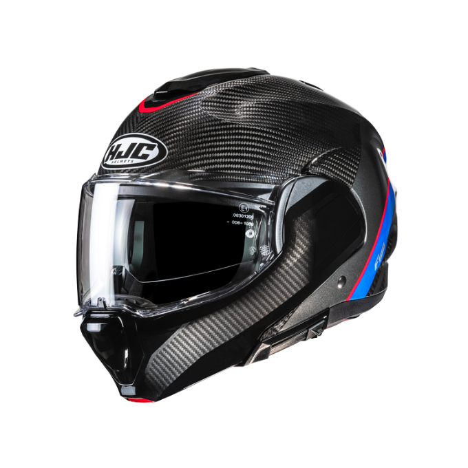 CASCO MODULAR F100 CARBON STAN AZUL / ROJO