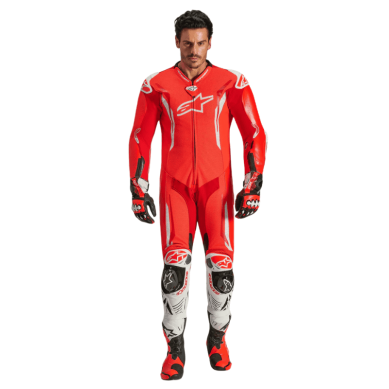 MONO DE PIEL 1 PIEZA HOMBRE ALPINESTARS RACING GP TECH V5 BLANCO / ROJO FLUOR