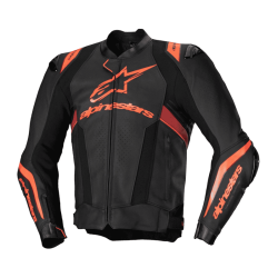 CHAQUETA DE CUERO ALPINESTARS MISSILE V3 IGNITION NEGRO / ROJO FLUOR