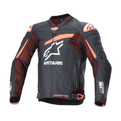 CHAQUETA DE CUERO ALPINESTARS GP PLUS R V4 RIDEKNIT NEGRO / ROJO FLUOR