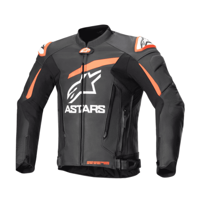 CHAQUETA DE CUERO ALPINESTARS GP PLUS V4 NEGRO / ROJO FLUOR