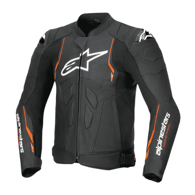 CHAQUETA DE CUERO ALPINESTARS DUSK AIRFLOW NEGRO / ROJO FLUOR