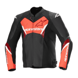 CHAQUETA DE CUERO ALPINESTARS FASTER V3 AIRFLOW NEGRO / ROJO NEON