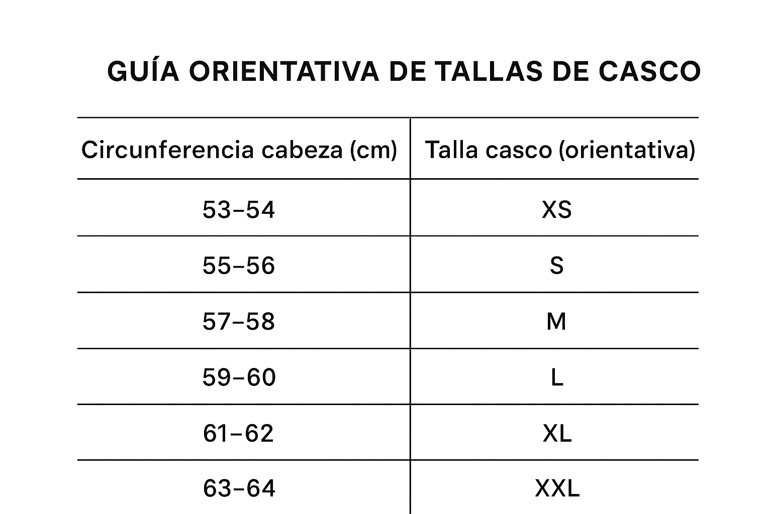 guia de tallas de cascos de st racing store