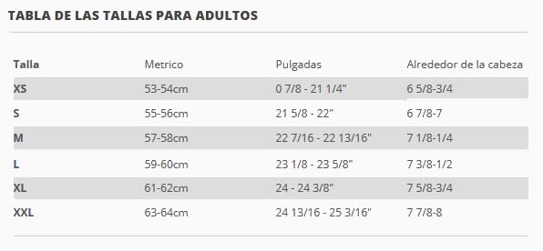 Guía de tallas para ADULTOS
